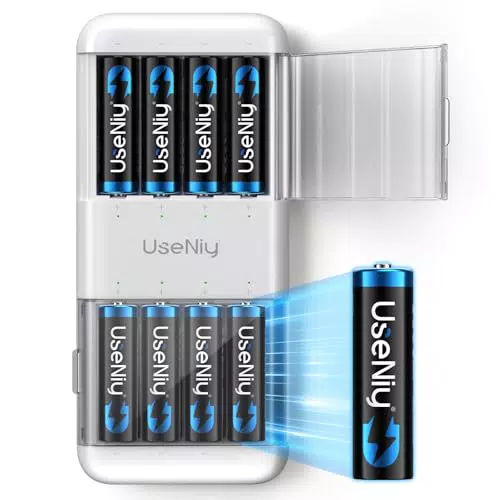 UseNiy Lithium AA Akku mit Ladegerät 8 stück, wiederaufladbare AA Batterien