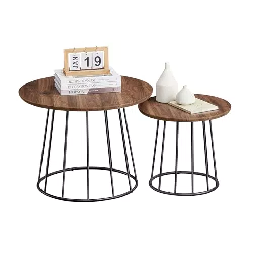 VASAGLE Couchtisch rund, moderner Beistelltisch mit Stahlgestell, LCT045K01