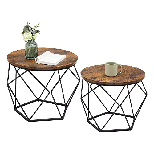 VASAGLE Couchtisch rund, Beistelltisch mit abnehmbarer Tischplatte, LET040B01
