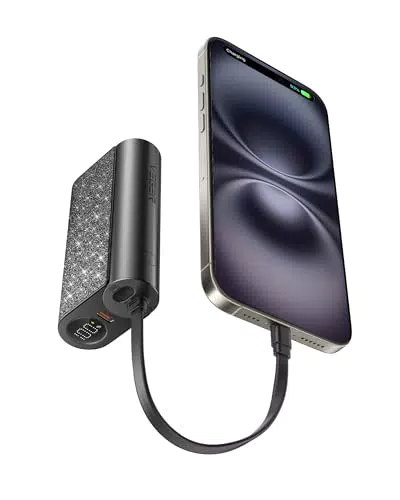 VEGER Power Bank 20W PD Klein Aber Stark, 10000mAh Powerbank mit integriertes bi-direktional Apple auf USB C Kabel
