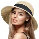 VIFUUR Damen Strohhut mit breitem Rand – Faltbares UV-Schutz Sommervisier