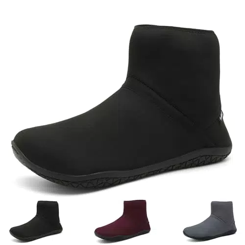 Wizshoe Barfußschuhe Frühling Flach Boots Damen Herren übergangsschuhe Gefüttert Barfuß Schuhe Boots Stiefeletten Booties Stiefel Frauen Barfusschuhe Winterstiefel Herbst Rot 42EU