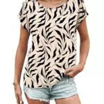 WNEEDU Damen T-Shirt Sommer Rundhals Kurzarm Bluse Batwing-Ärmel mit Knöpfen
