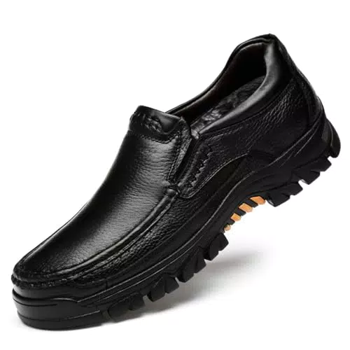 WNUKATO Herrenschuhe Slip-on Loafer aus Leder für Arbeit und Business Casual