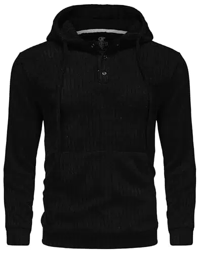 YuKaiChen Herren Pullover Hoodie Langarm Kapuzenpullover Gestrickter Sweatshirt mit Henley Ausschnitt und Knöpfen Größe M Dunkles Graublau