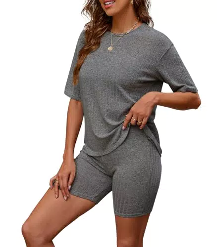 Zetieny Damen Tracksuit Kurzarm Rundhals Loungewear Set für Freizeit und Sport