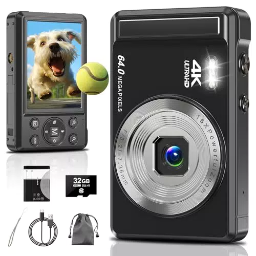 4K 64MP Digitalkamera Kompakte Digitalkamera mit 32GB SD-Karte für Fotografie