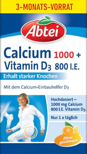 Abtei Calcium 1000 mit Vitamin D3 - Für starke Knochen, glutenfrei und laktosefrei