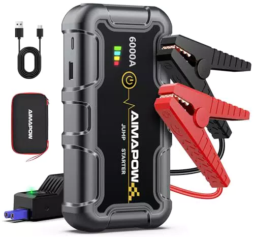 AIMAPOW Starthilfe Powerbank 6000A 12V für Auto, SUV und Motorrad mit LED-Taschenlampe