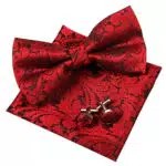 Alizeal Herren Classic Paisley Fliege Set mit Einstecktuch und Manschettenknöpfen