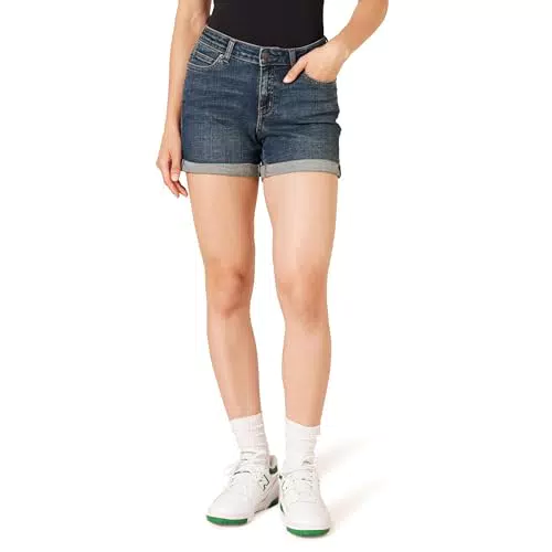 Amazon Essentials Jeansshorts Damen, schmale Passform, mittelhoher Bund