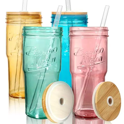 ANOTION Glasbecher mit Deckel und Strohhalmen – Kaffeebecher für Reisen