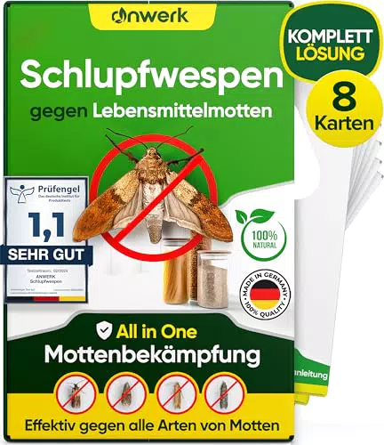 anwerk Schlupfwespen gegen Lebensmittelmotten - 8 Karten - Effektiv Lebensmittel Motten bekämpfen - Alternative zur Mottenfalle