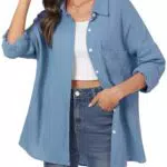 Aottori Damen Bluse aus 100% Baumwolle - Elegante Langarm Hemdbluse