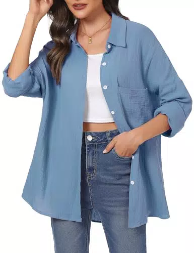 Aottori Damen Bluse aus 100% Baumwolle - Elegante Langarm Hemdbluse