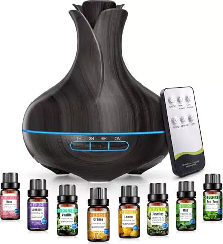 Aroma Diffuser mit 8 Ätherischen Ölen – Luftbefeuchter mit Fernbedienung und Timer