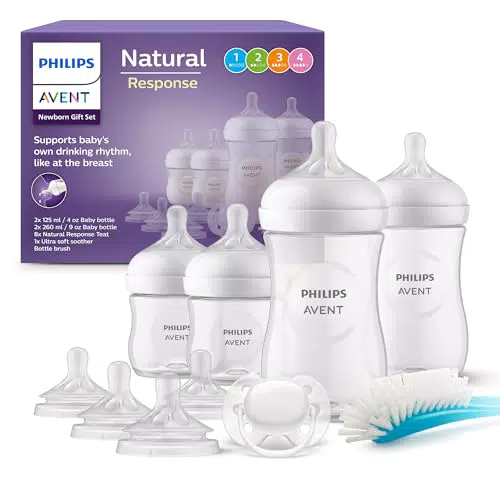 Philips Avent Babyflaschen Natural Response, Geschenkset für Neugeborene 4 Babyflaschen