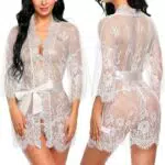 Bcenoilua Sexy Damen Dessous Set mit Spitzen Kimono Robe und Babydoll Nachtkleid