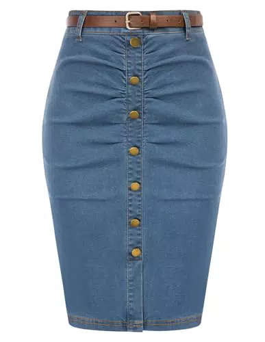 Belle Poque Vintage Knielang Jeansrock für Damen – Eleganter Business Rock, Modell BP0731S23