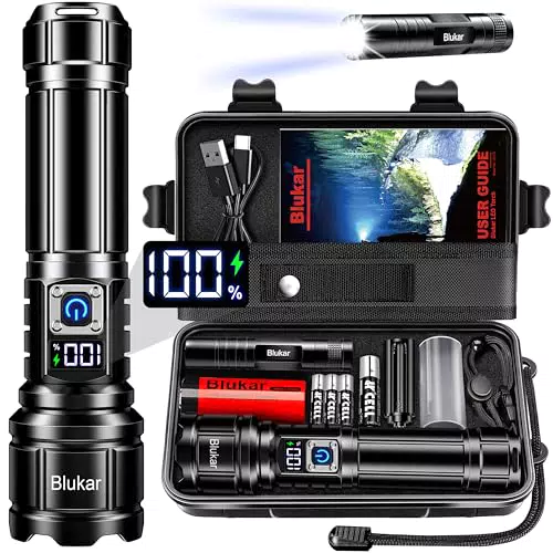 Blukar LED Taschenlampe 500000 Lumen, Wasserdicht, Taktisch, 5 Lichtmodi