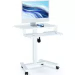 BONTEC Höhenverstellbarer Schreibtisch mit Tastaturablage und Rädern