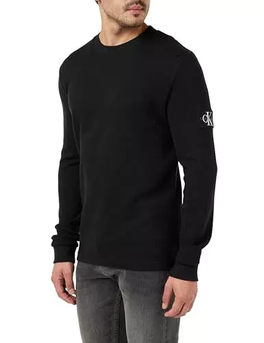 Calvin Klein Jeans Herren Badge Waffle Langarm T-Shirt Strickoberteil