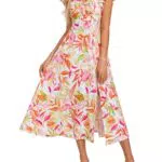 Damen Printkleid mit Rüschenärmeln und V-Ausschnitt für Strandurlaube