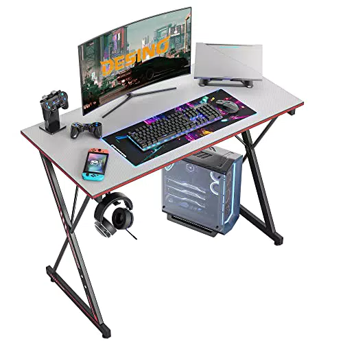 DESINO Gaming Schreibtisch, ergonomischer Computertisch mit Kohlefaseroberfläche