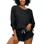 DKaren Ronnie Damen Schlafanzug Set - Loungewear mit langen Armen und Rüschen