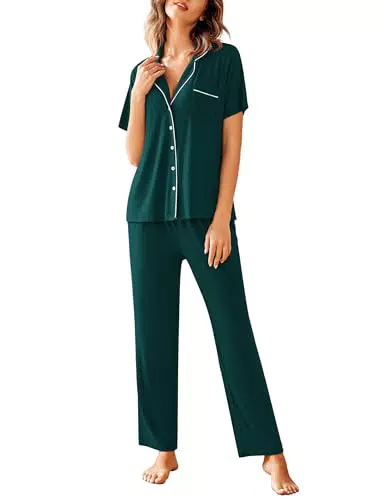 Ekouaer Damen Schlafanzug Kurzarm Nachtwäsche Pyjamas Set Loungewear