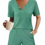 Ekouaer Kurz Schlafanzug Damen Set – Pyjamahose und Rundhals-Shirt Loungewear