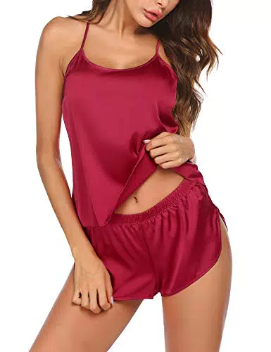 Ekouaer Satin Schlafanzug Damen Ärmellos Sexy Pyjama Set Nachtwäsche