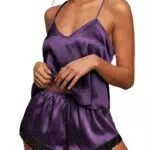 Ekouaer Satin Pyjama Set Damen Kurz Nachtwäsche Sexy mit Spitze