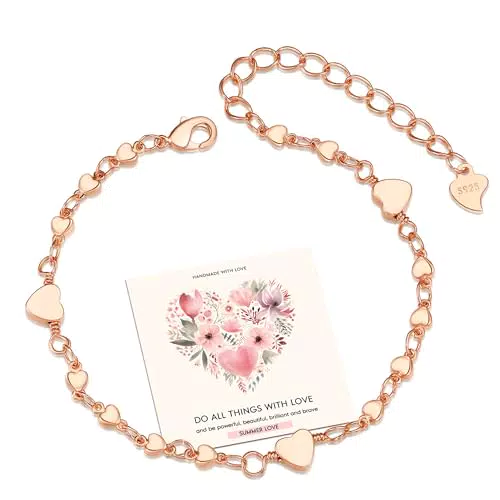 EXGOX Damen Armband Herz aus 925 Sterling Silber – Charm Armband für Frauen und Mädchen