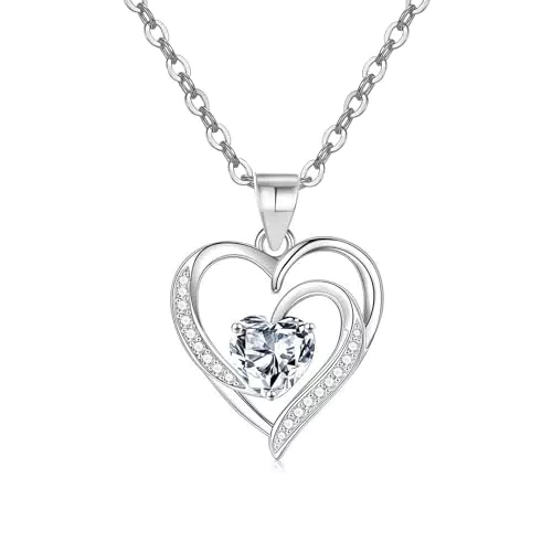 EXGOX Halskette Damen 925 Sterling Silber Herz Anhänger Schmuck Geschenk für Frauen