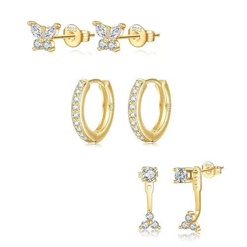 EXGOX 925 Silber Ohrringe Creolen Set für Damen - Hypoallergen Ohrstecker