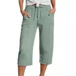 Generisch Musselin Hose Damen - Leinenhose 3/4 Bequeme Caprihose mit Taschen