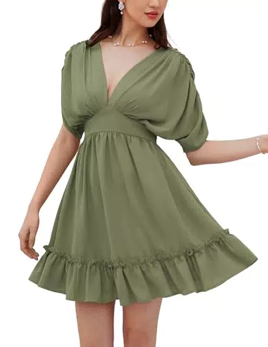 GRACE KARIN Damen V-Ausschnitt Mini Sommerkleid Elegant Freizeitkleid