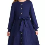 Mädchen Pulloverkleid Rundhals Langarm Kinder Rippstrick A-Linie Kleid mit Gürtel Pullover Freizeitkleid 5-6 Jahre Beige