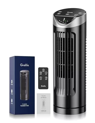 Grelife Turmventilator mit Fernbedienung, leise, 3 Geschwindigkeiten, oszillierend