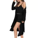 HANERDUN Damen Schlafanzug Kurz mit offener Strickjacke und Nachtwäsche Set