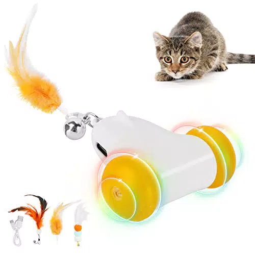 HAPPY HACHI Elektrisches Katzenspielzeug mit 3 Federn und LED-Farbrad