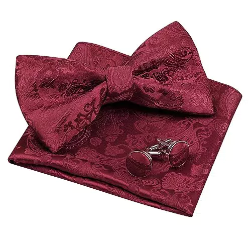 Elegante Herren Paisley Fliege Set mit Taschentuch und Manschettenknöpfen