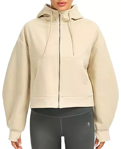 icyzone Damen Fleece-Kapuzenpullover mit Reißverschluss Sport Hoodie Relaxed Fit Sweatshirt