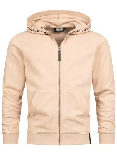 Indicode Herren INMobil Kapuzensweatjacke, Hoodie Kapuzenpullover Pulli für Männer Irish Cream