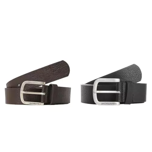 Herren Jack & Jones Ledergürtel JACHARRY Belt Leder Optik Gürtel mit Logo Metall Schnalle