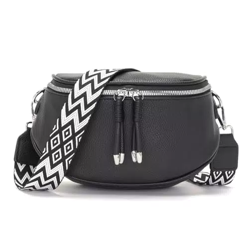 JSDOST Bauchtasche Damen klein - Crossbody Bag aus veganem Leder