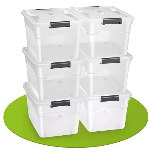 Juskys Aufbewahrungsbox mit Deckel – Stapelbare, transparente Kunststoffbox