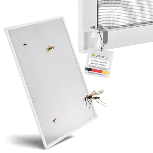 Juskys Fliegengitter für Fenster mit Alu Rahmen 100 x 120 cm - Montage ohne Bohren - zum Einhängen - Insektenschutz Mückenschutz Fliegenschutzgitter - grau