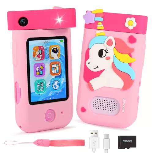 ZUEOKAI Kinderkamera Smartphone Spielzeug für 3-8 Jahre mit 180° Objektiv